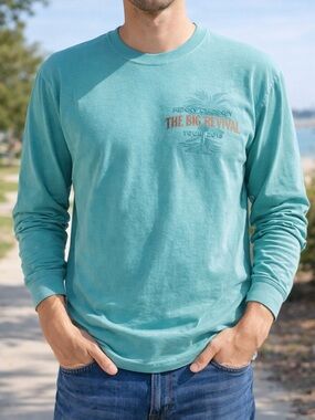 Kenny Chesney The Big Revival 2015 Tour T-Shirt Long Sleeve Blue Country Size S